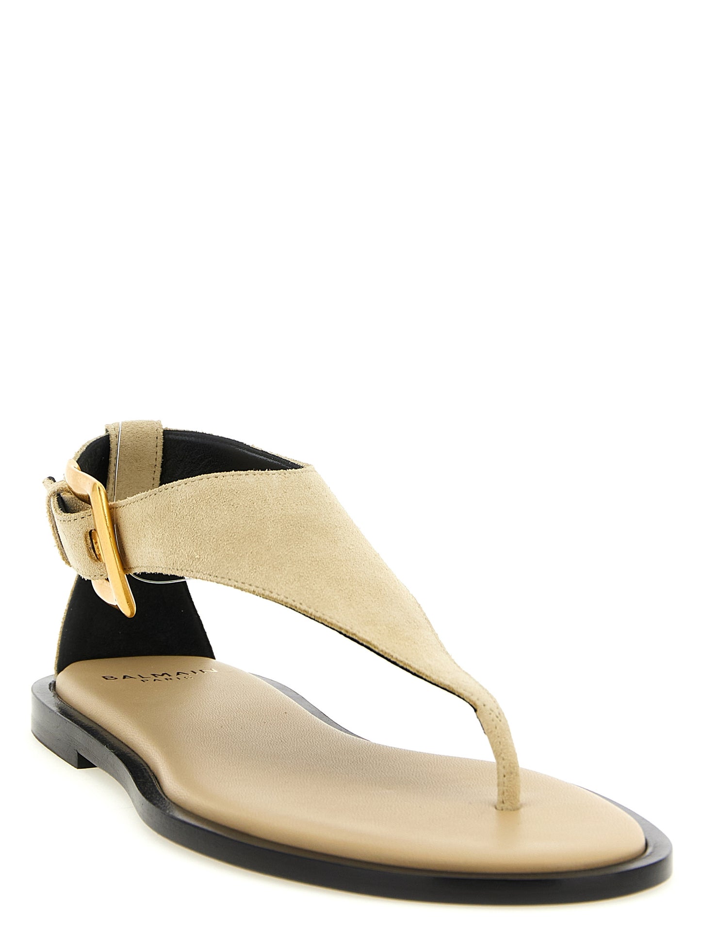 Balmain Flat Calfskin Sandals - Beige Flat Sole