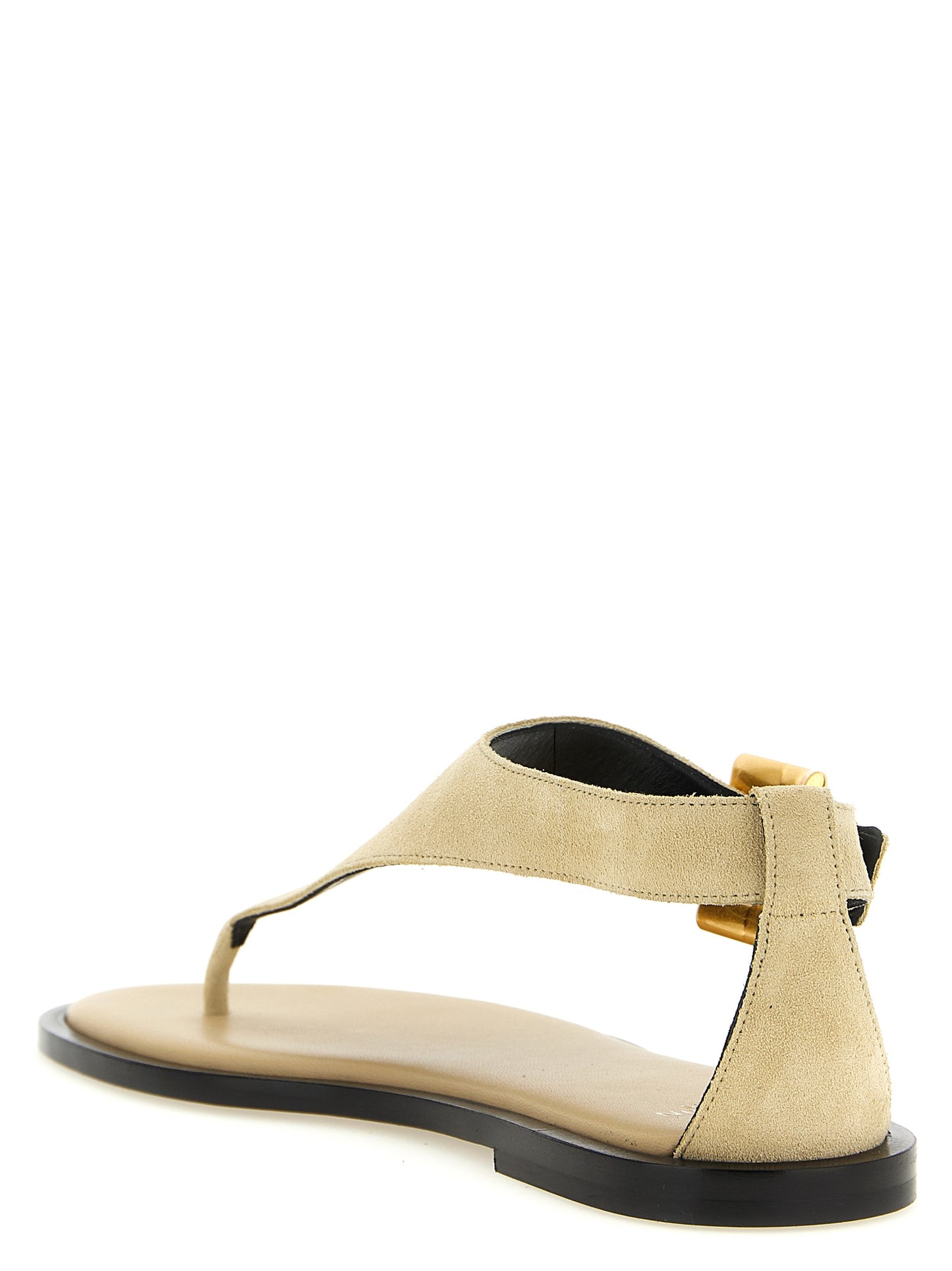 Balmain Flat Calfskin Sandals - Beige Flat Sole