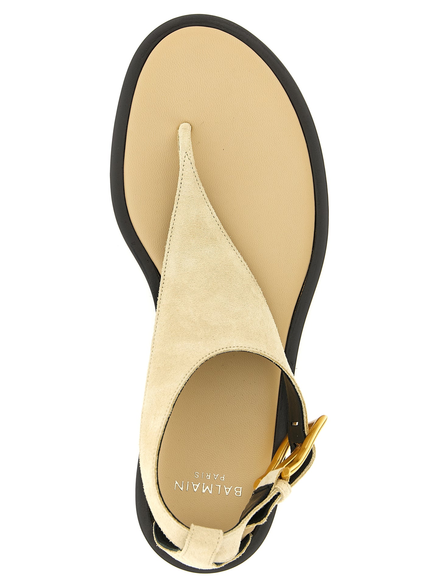 Balmain Flat Calfskin Sandals - Beige Flat Sole