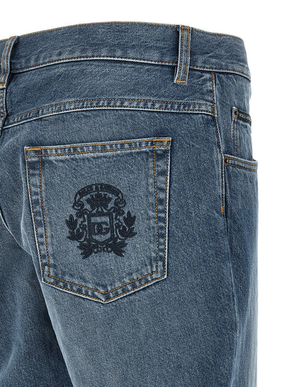 Dolce & Gabbana Blue Cotton Straight Leg Jeans