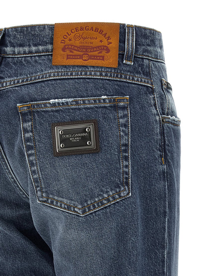 Dolce & Gabbana Blue Cotton Straight-Cut Jeans