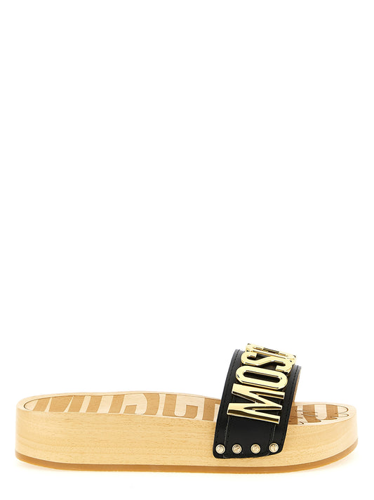 Chanclas Moschino de piel de becerro negra