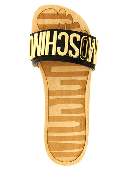 Chanclas Moschino de piel de becerro negra