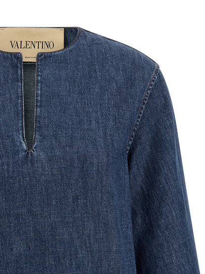 Valentino Garavani Pure Blue Cotton Short Dress