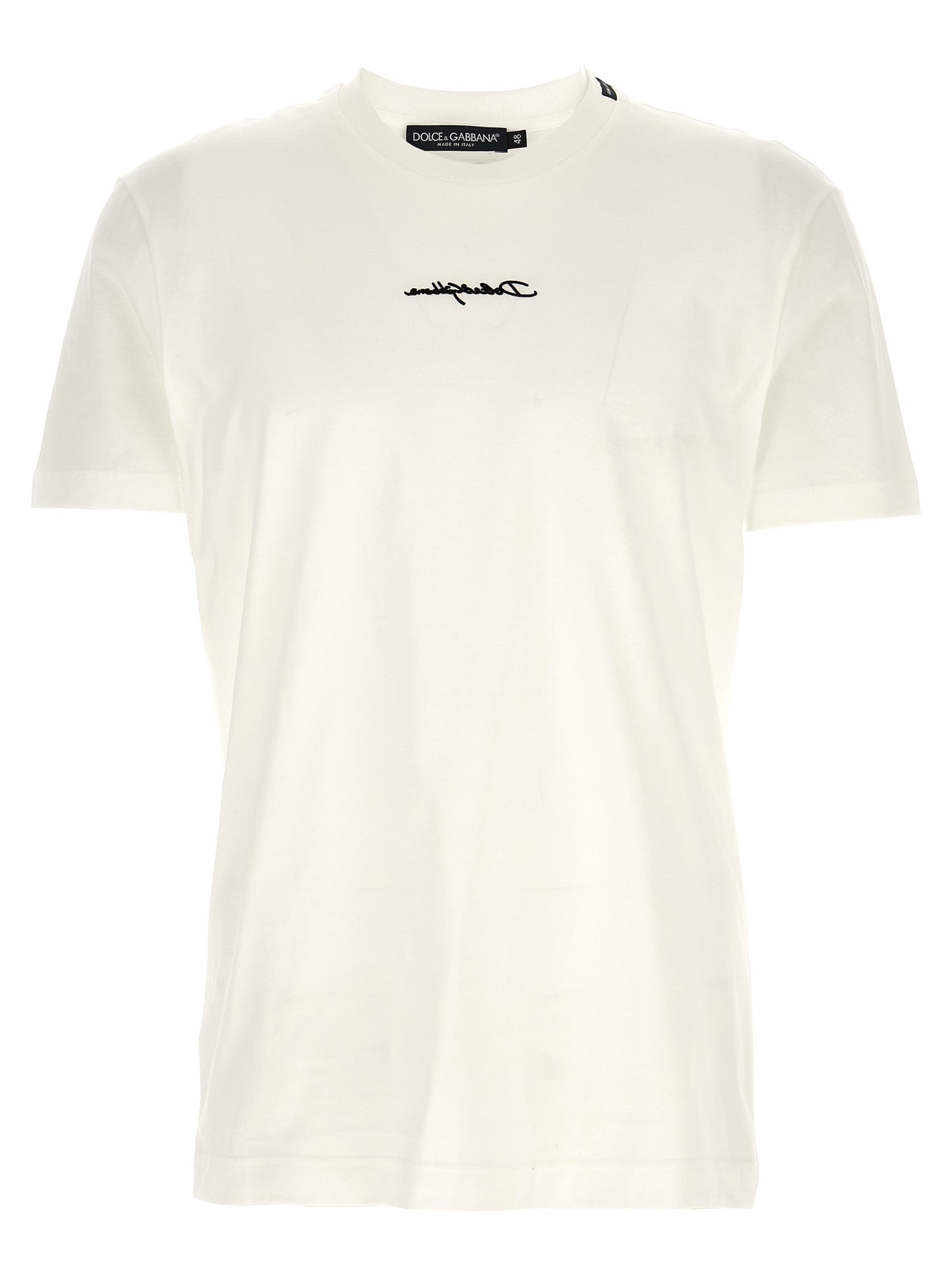 T-shirt En Coton Blanc Avec Logo Brodé Dolce & Gabbana