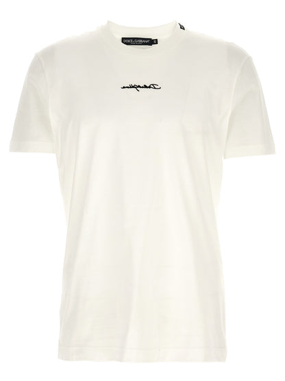 T-shirt En Coton Blanc Avec Logo Brodé Dolce & Gabbana
