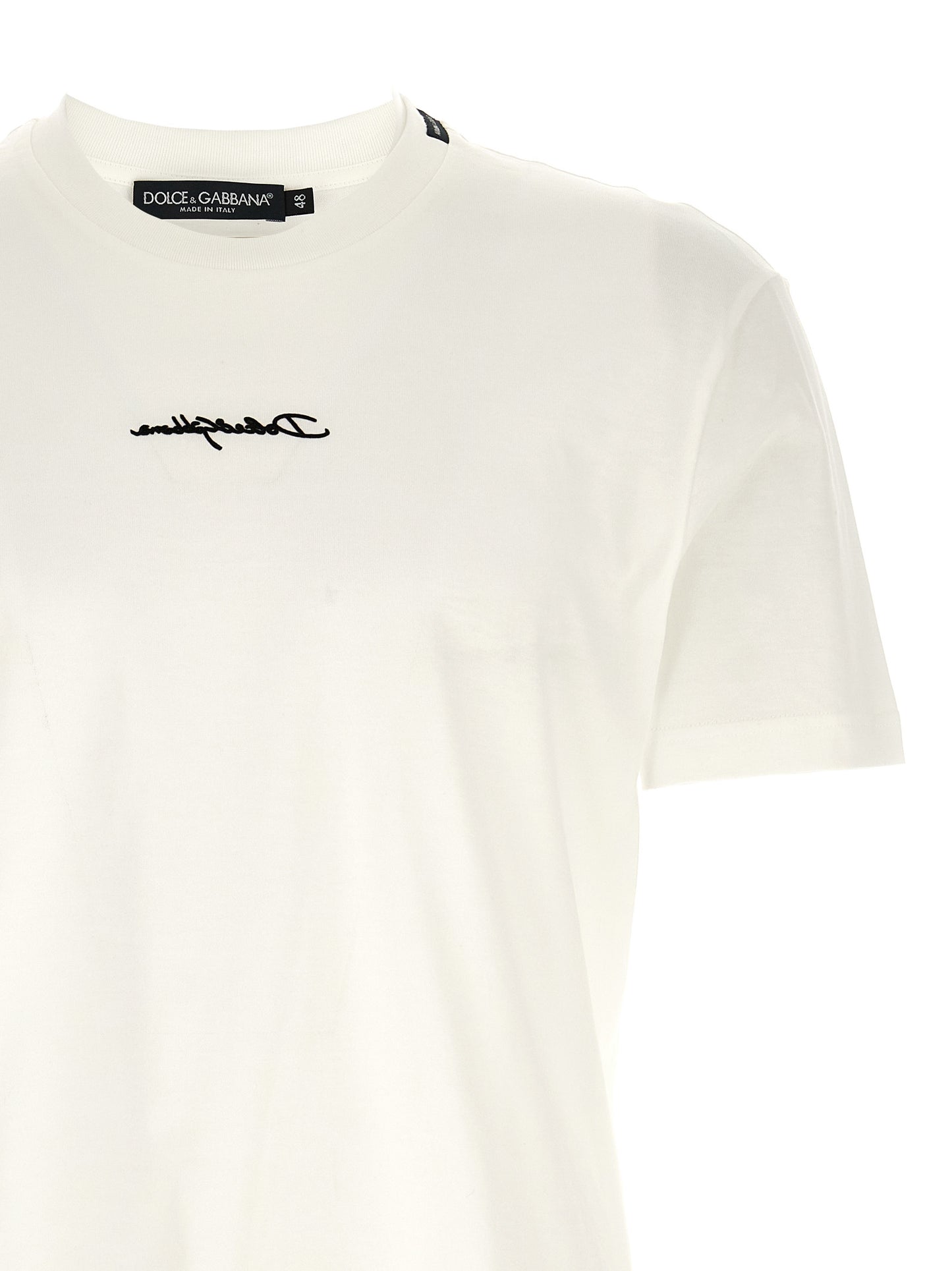 T-shirt En Coton Blanc Avec Logo Brodé Dolce & Gabbana