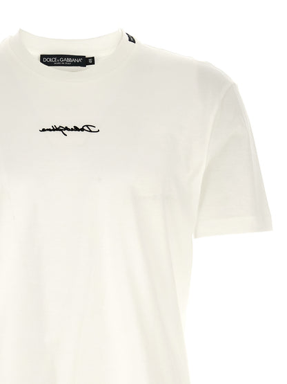 T-shirt En Coton Blanc Avec Logo Brodé Dolce & Gabbana