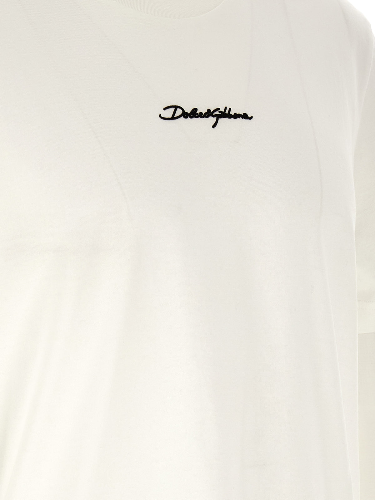 T-shirt En Coton Blanc Avec Logo Brodé Dolce & Gabbana