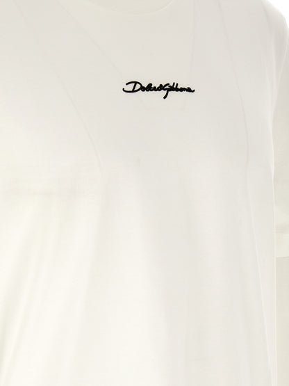 T-shirt En Coton Blanc Avec Logo Brodé Dolce & Gabbana