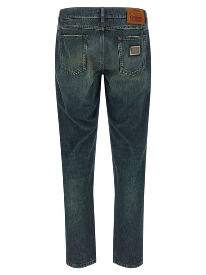 Dolce & Gabbana Blue Cotton Straight Leg Jeans