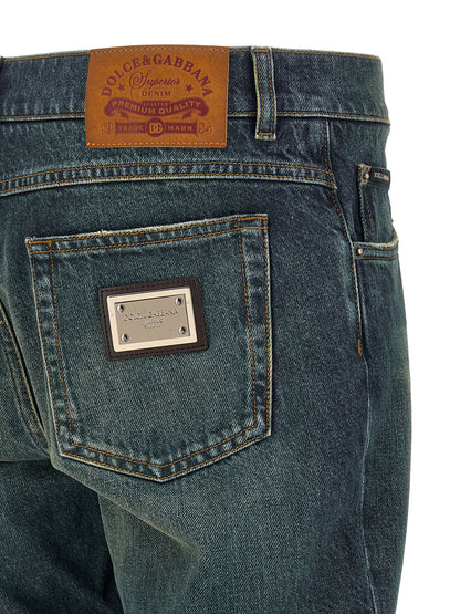 Dolce & Gabbana Blue Cotton Straight Leg Jeans