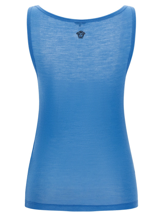 Camisetas sin mangas Versace de lana virgen azul