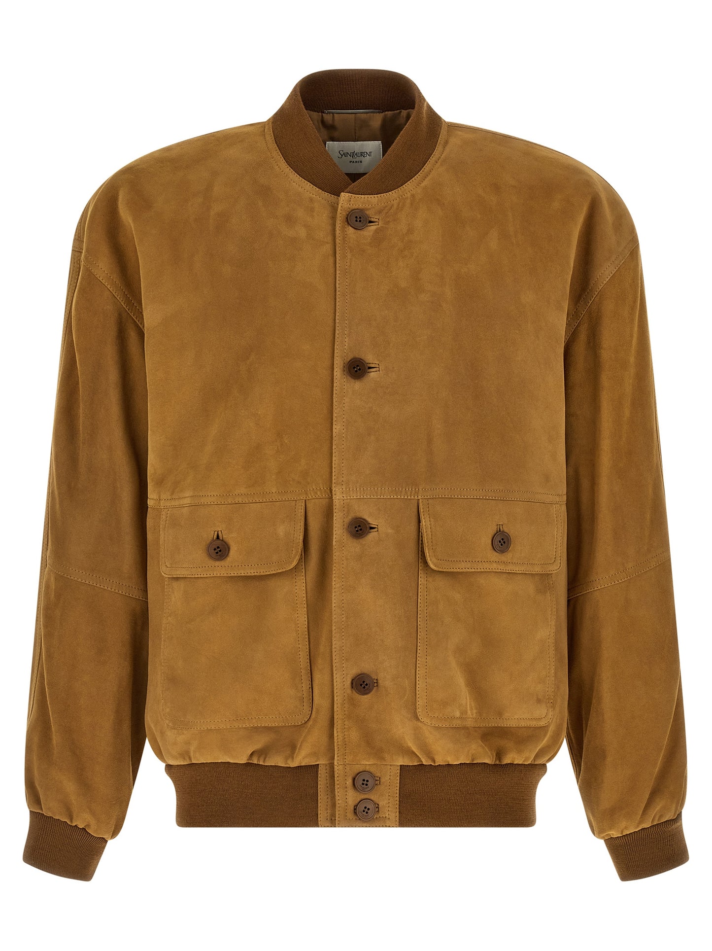 Chaqueta de cuero Saint Laurent de piel de cordero marrón