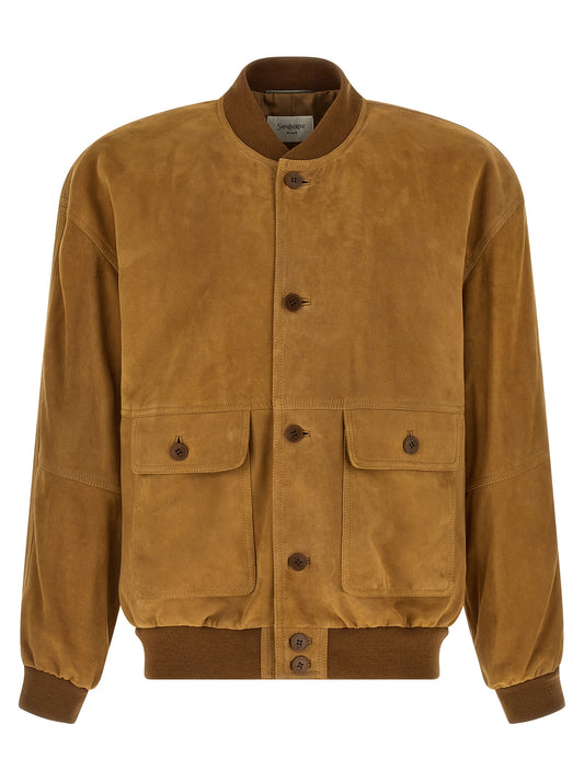 Chaqueta de cuero Saint Laurent de piel de cordero marrón