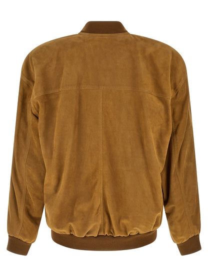 Chaqueta de cuero Saint Laurent de piel de cordero marrón