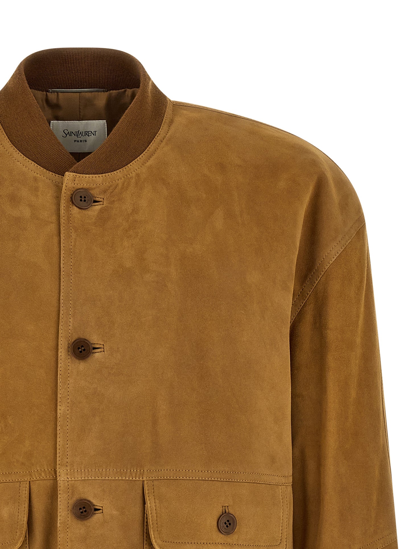 Chaqueta de cuero Saint Laurent de piel de cordero marrón