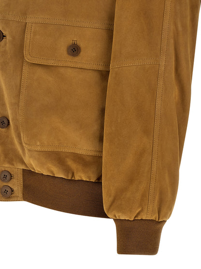 Chaqueta de cuero Saint Laurent de piel de cordero marrón