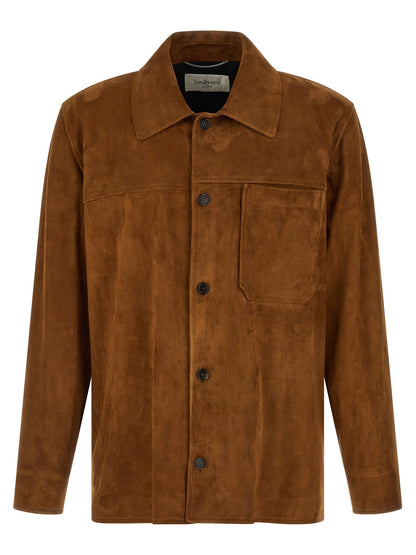 Chaqueta de cuero Saint Laurent de piel de cordero marrón