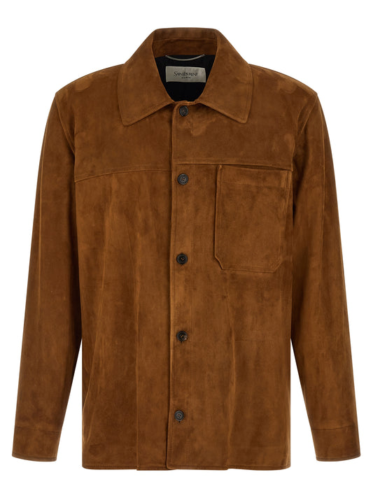 Chaqueta de cuero Saint Laurent de piel de cordero marrón