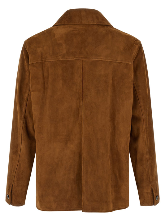 Chaqueta de cuero Saint Laurent de piel de cordero marrón