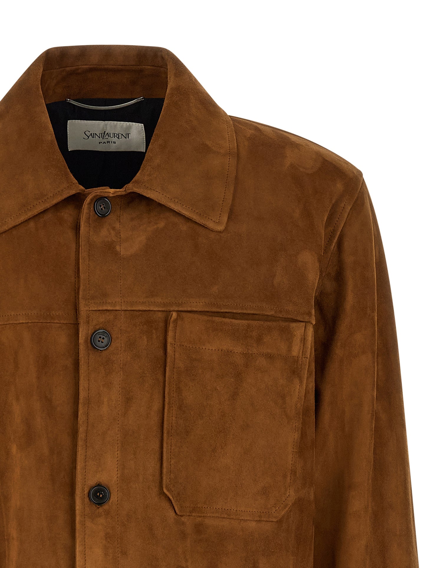 Chaqueta de cuero Saint Laurent de piel de cordero marrón