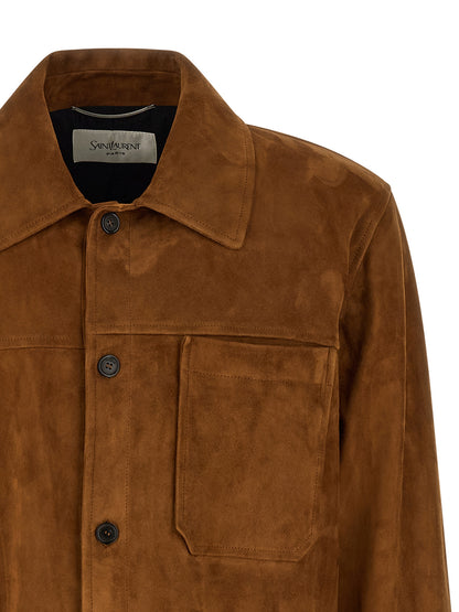 Chaqueta de cuero Saint Laurent de piel de cordero marrón