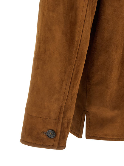 Chaqueta de cuero Saint Laurent de piel de cordero marrón