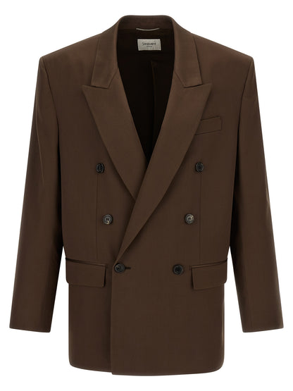 Blazer de seda marrón Saint Laurent