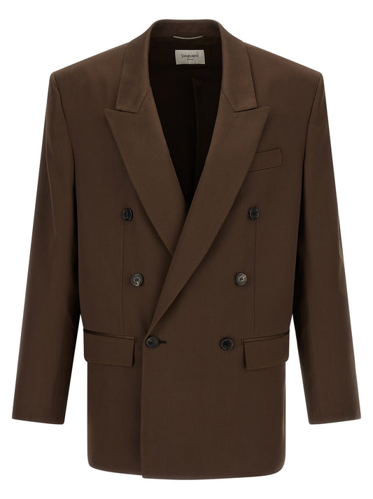 Blazer de seda marrón Saint Laurent