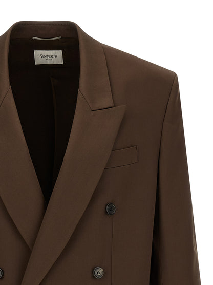Blazer de seda marrón Saint Laurent