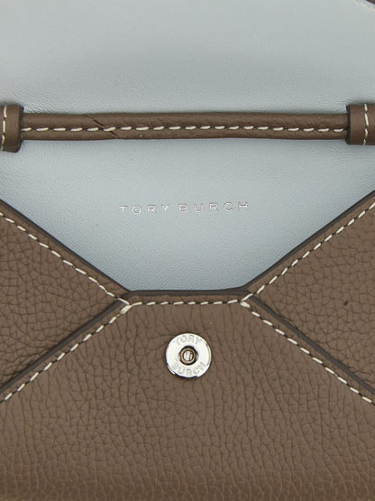 Tarjetero Tory Burch de piel de vaca marrón