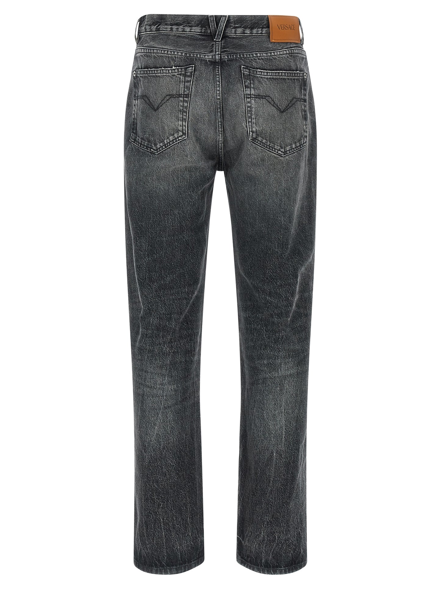 Jeans Versace grises de algodón de pierna recta