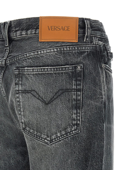 Jeans Versace grises de algodón de pierna recta