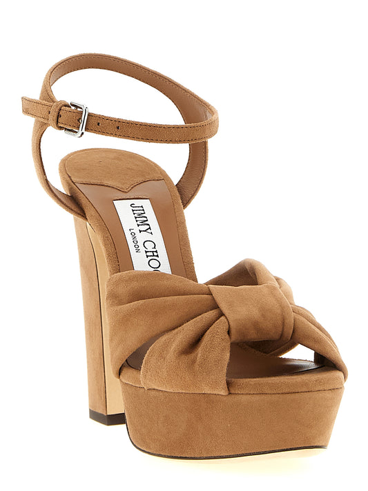 Sandalias de tacón de aguja de cuero marrón Jimmy Choo