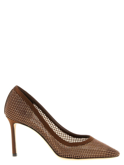 Escarpins Jimmy Choo Romy en Tencel marron à talon haut