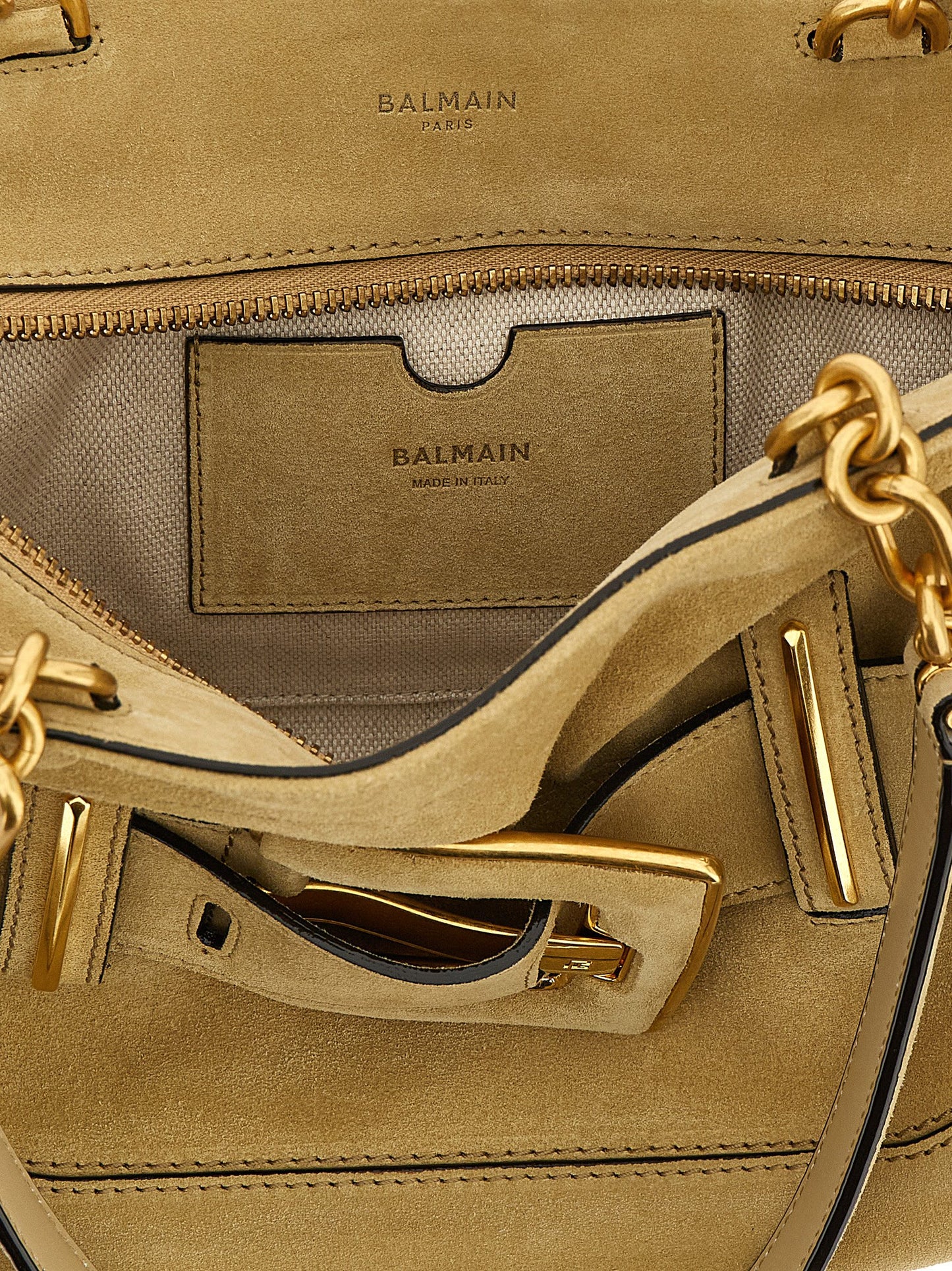 Sac porté épaule Balmain en cuir de veau beige