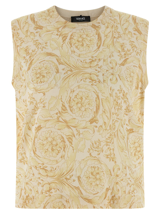 Chaqueta sin mangas de seda bicolor Versace
