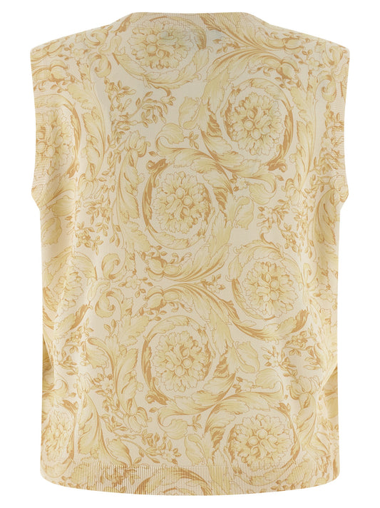 Chaqueta sin mangas de seda bicolor Versace