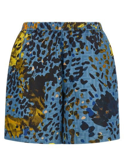 Fendi Blue Polyester Bermuda Shorts - All-Over F Motif Print