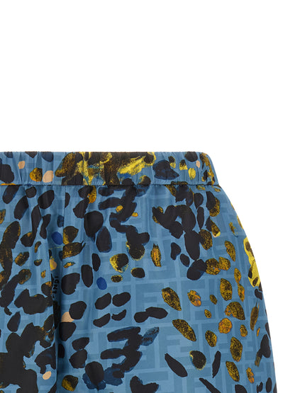 Fendi Blue Polyester Bermuda Shorts - All-Over F Motif Print
