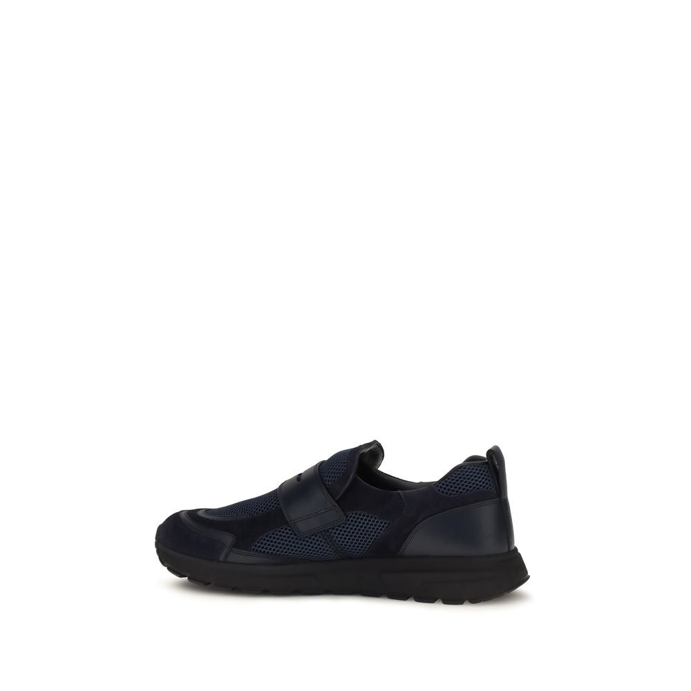 Baskets en cuir de veau Prada bleues Collection Bos Taurus