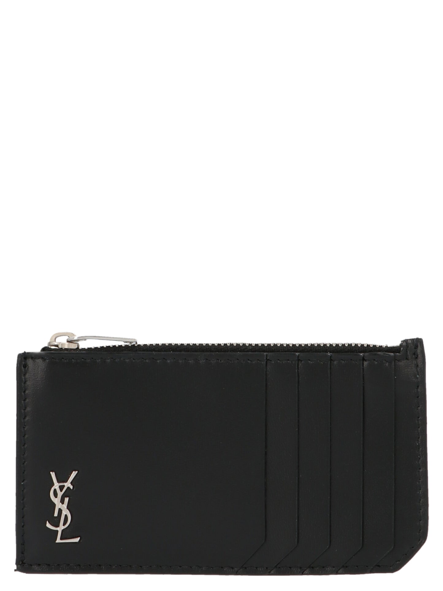 Porte-cartes Saint Laurent en cuir de veau noir