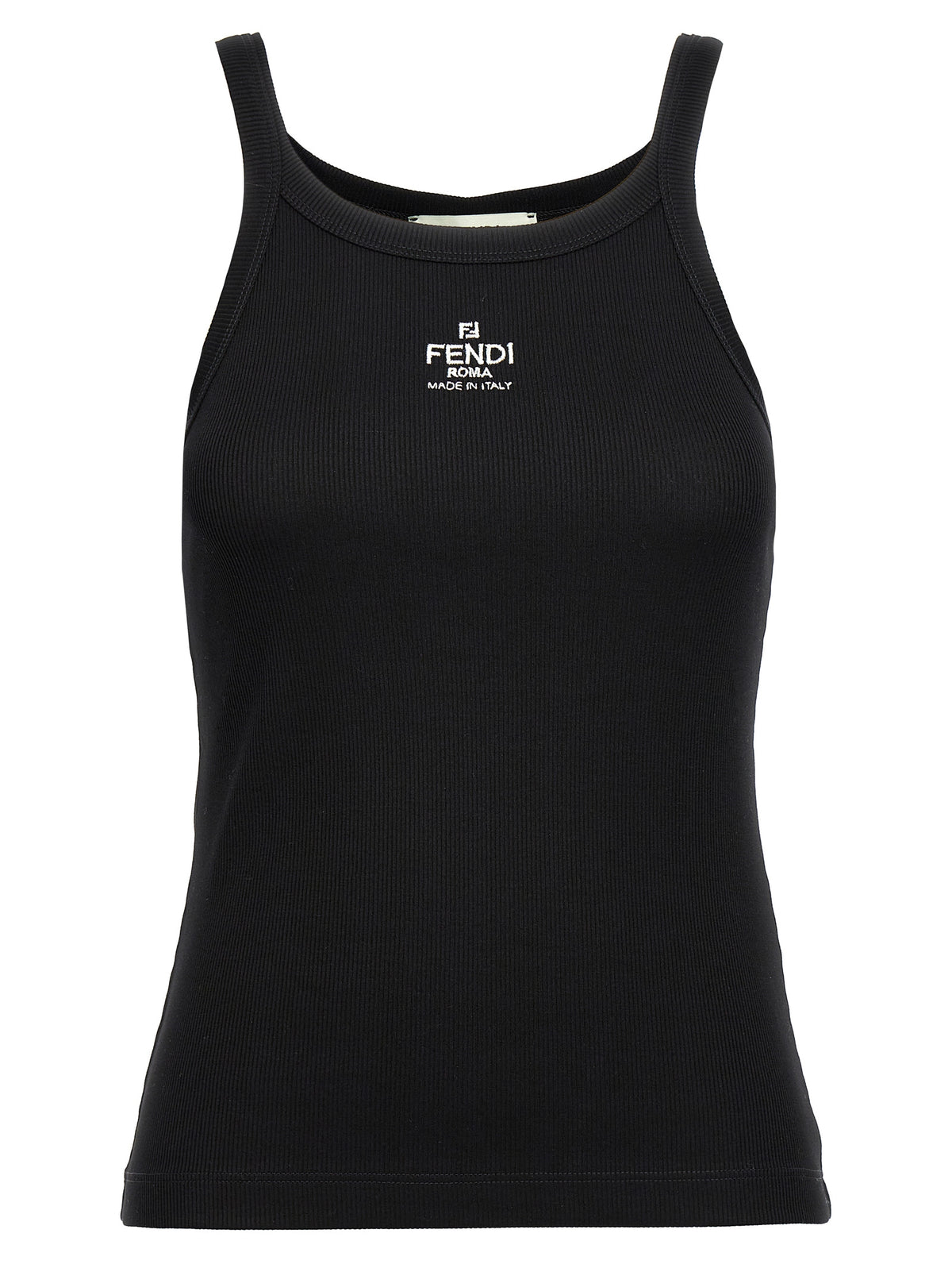 Débardeur Fendi en Coton Noir avec Finition Nervurée