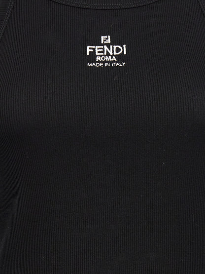 Débardeur Fendi en Coton Noir avec Finition Nervurée