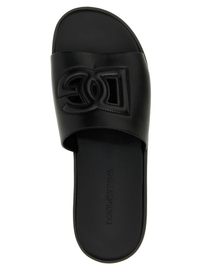 Claquettes en cuir noir Dolce & Gabbana