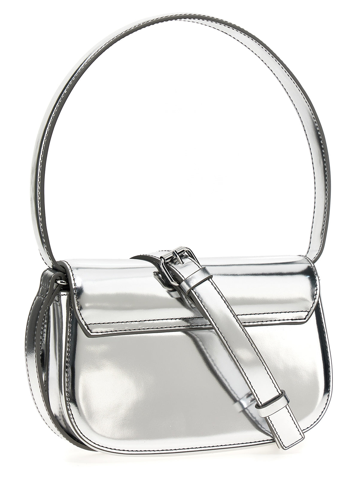 Sac bandoulière en cuir de vachette Diesel finition argentée