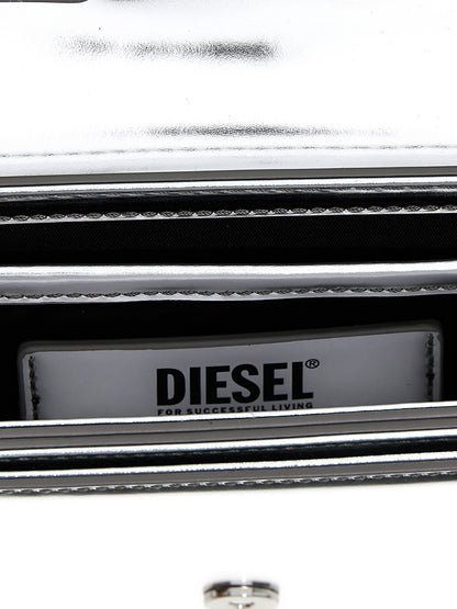 Sac bandoulière en cuir de vachette Diesel finition argentée