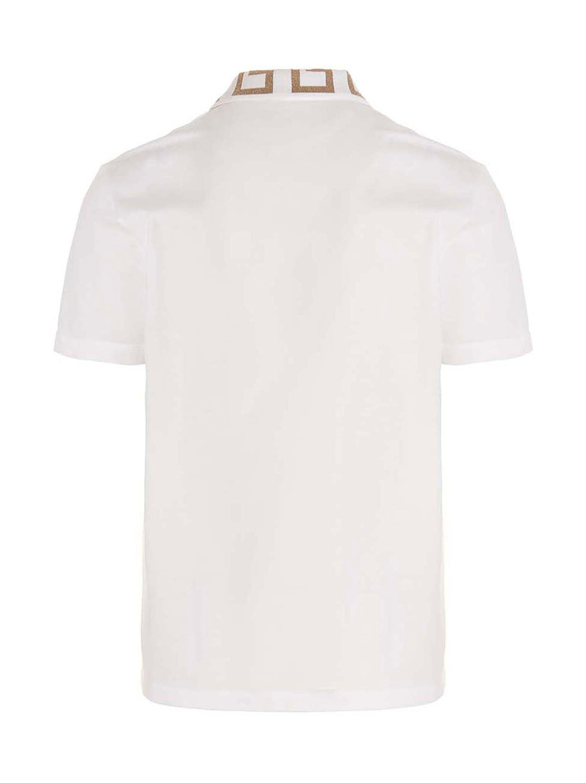 White Versace Cotton Polo Shirt With Embroidered Collar And Placket