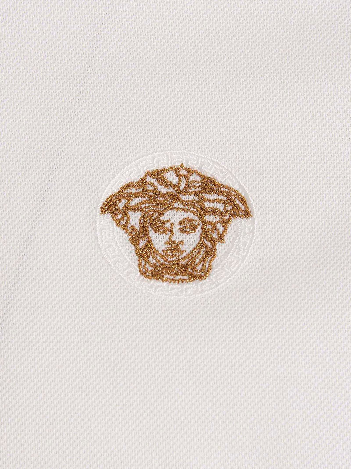 White Versace Cotton Polo Shirt With Embroidered Collar And Placket
